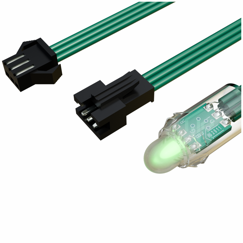 Светодиодный пиксель DIP, d=12 мм, 5В, 0,3Вт, чип WS2811, RGB, зеленый провод (50 штук)